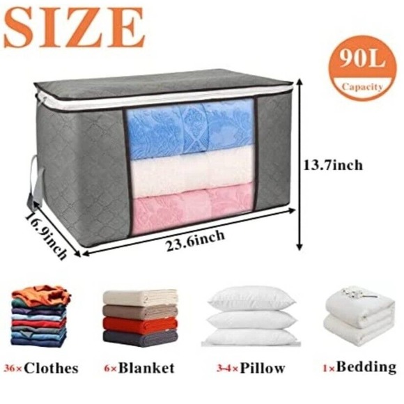 Storage Bags Large Grey foldable, Set Of 3 new 16.9x23.6x13.7 lightweight fabric - Picture 2 of 10